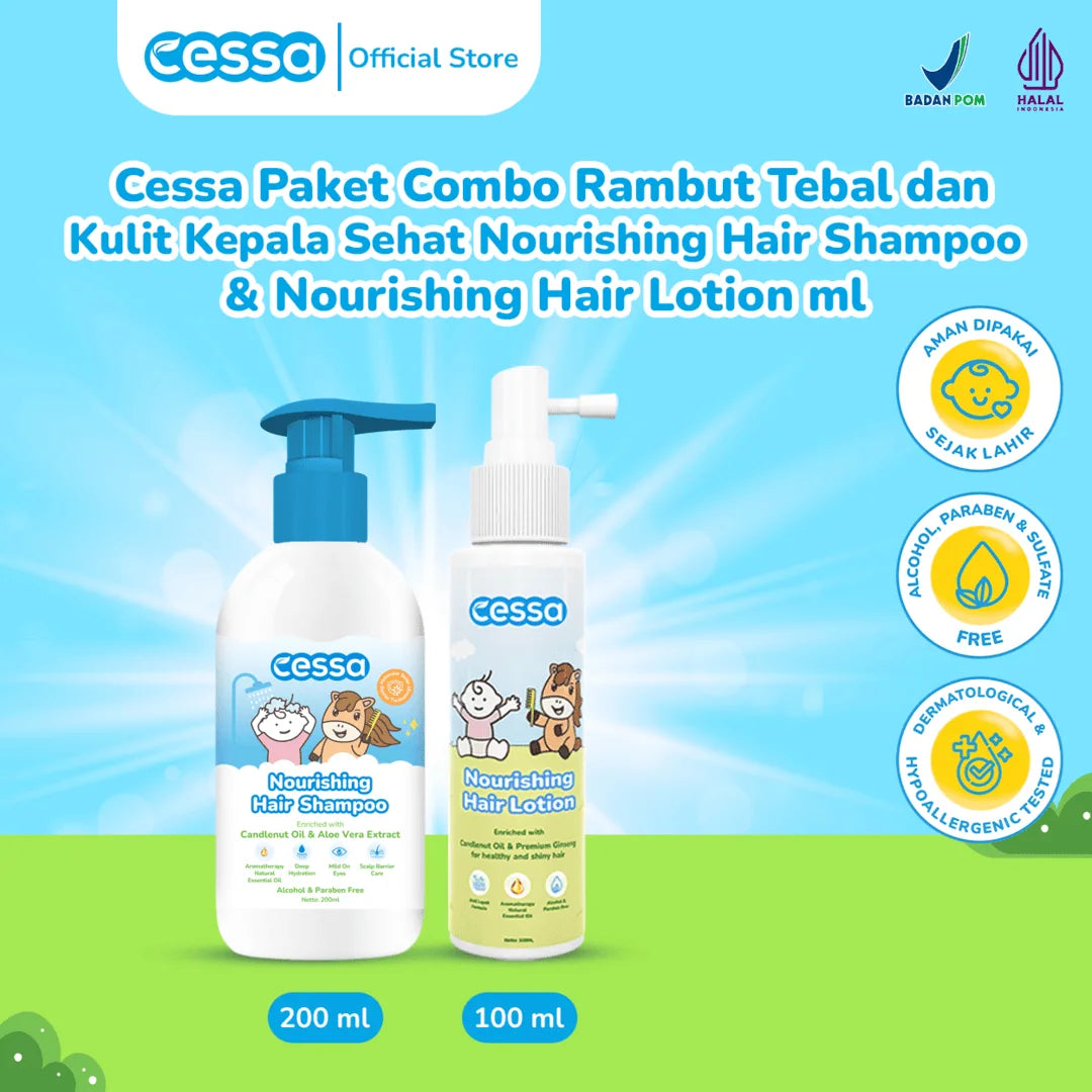 Cessa Paket Combo Rambut Tebal dan Kulit Kepala Sehat Nourishing Hair Shampoo 200ml & Nourishing Hair Lotion 100ml