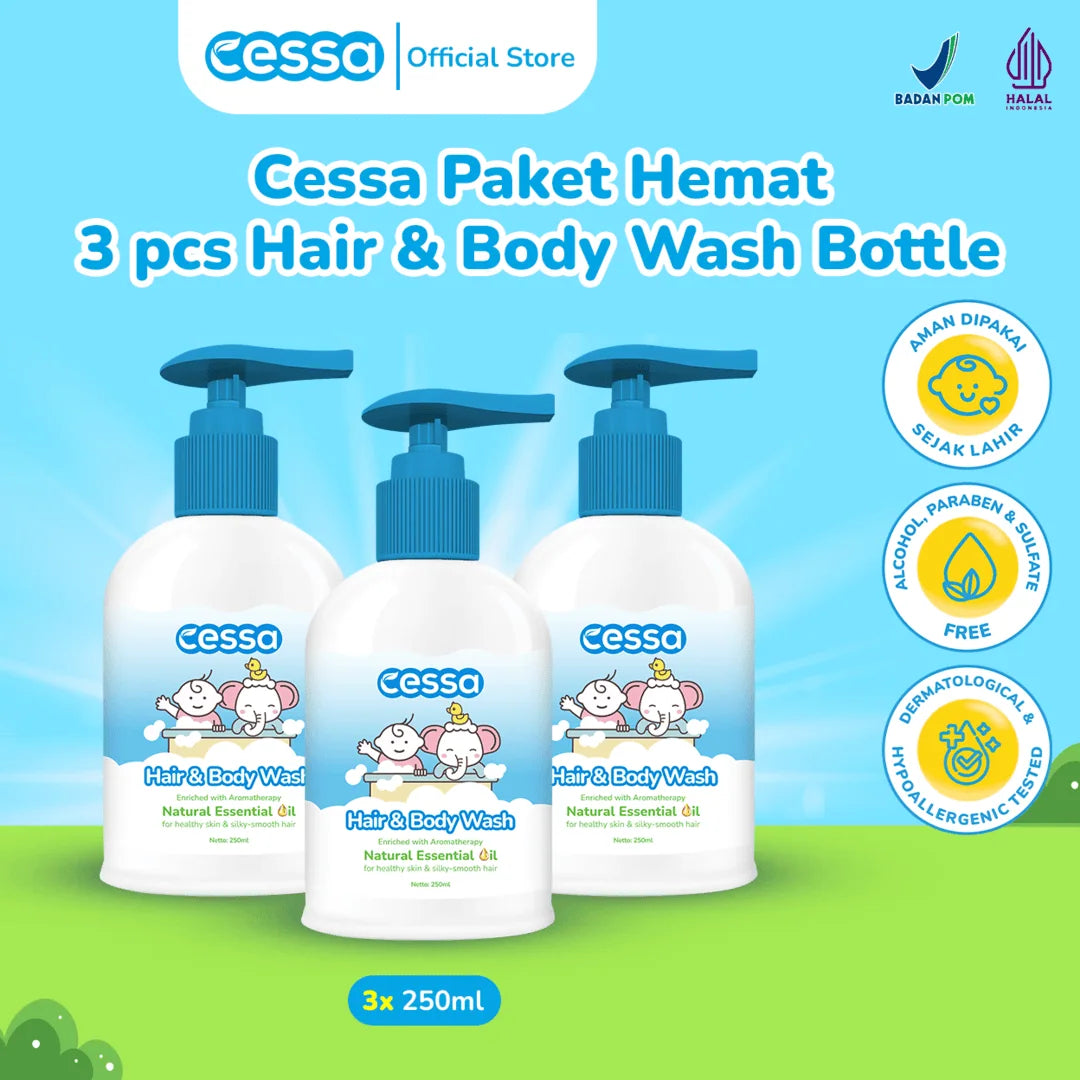 Cessa Paket Hemat 3 pcs Hair & Body Wash Bottle 250 Ml - Healthy Skin & Silky Smooth Hair