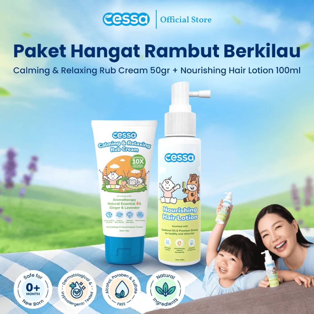 Cessa Paket Hangat Rambut Berkilau - Calming & Relaxing Rub Cream 50 Gr & Nourishing Hair Lotion 100ml