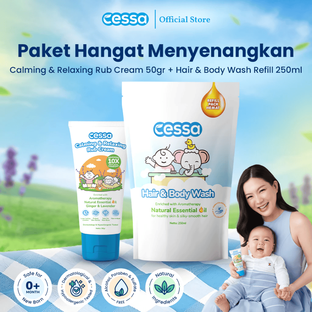 Cessa Paket Hemat Hangat Menyenangkan - Calming & Relaxing Rub Cream 50 Gr & Hair & Body Wash Refill 250 Ml