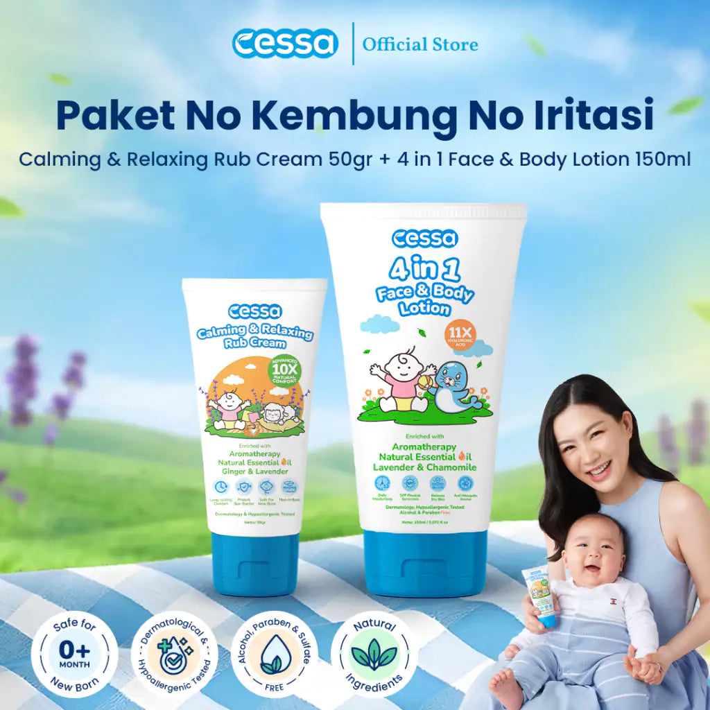 Cessa Paket No Kembung No Iritasi - Calming & Relaxing Rub Cream 50 Gr & 4 in 1 Face & Body Lotion 150 Ml