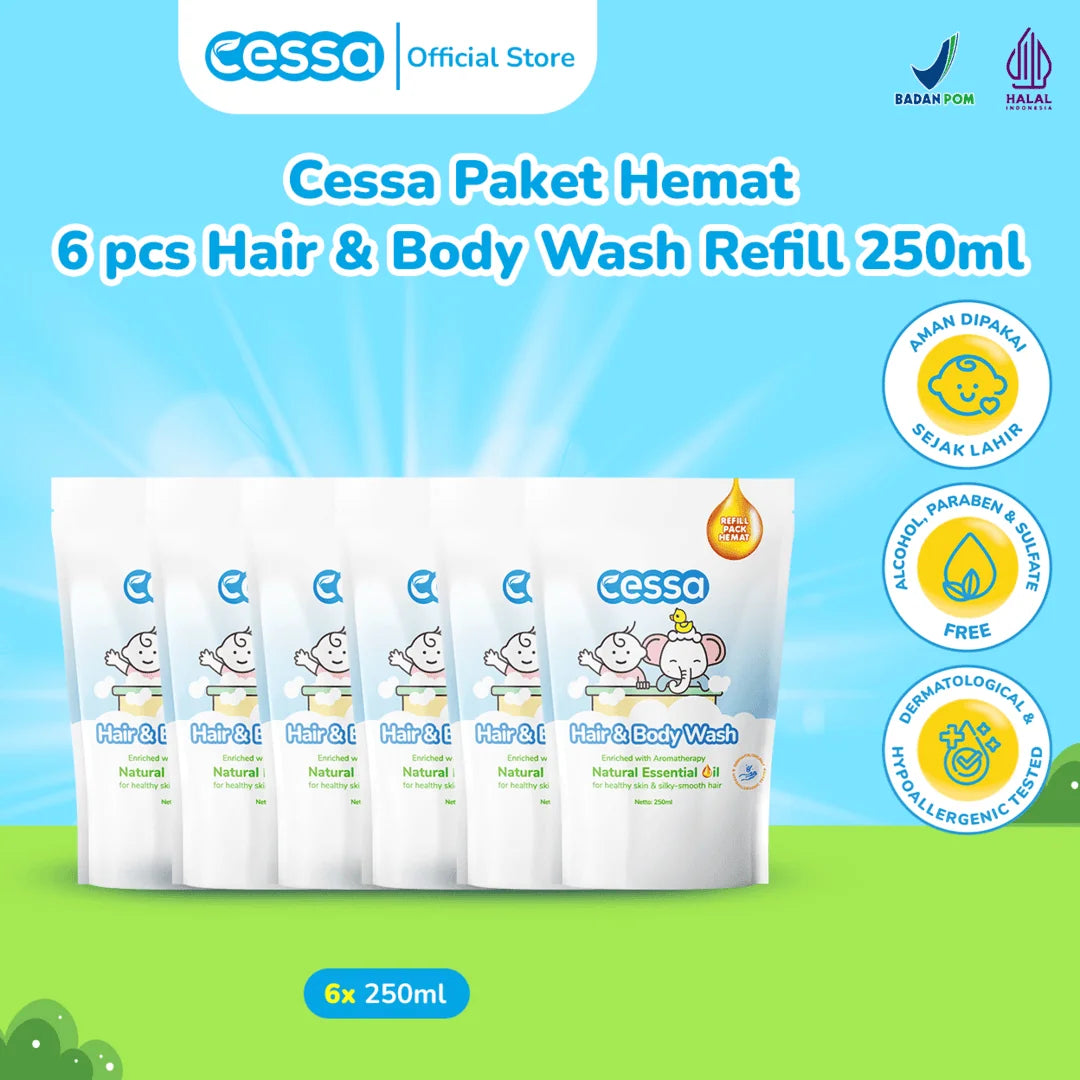 Cessa Paket Hemat 6 pcs Hair &  Body Wash Refill 250 Ml - Healthy Skin &  Silky Smooth Hair