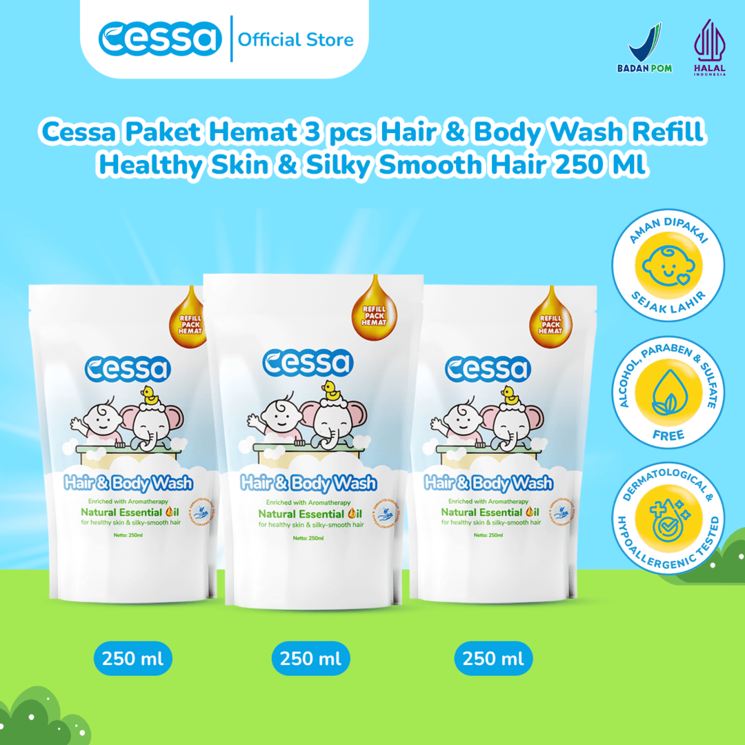 Cessa Paket Hemat 3 pcs Hair & Body Wash Refill - Healthy Skin & Silky Smooth Hair 250 Ml