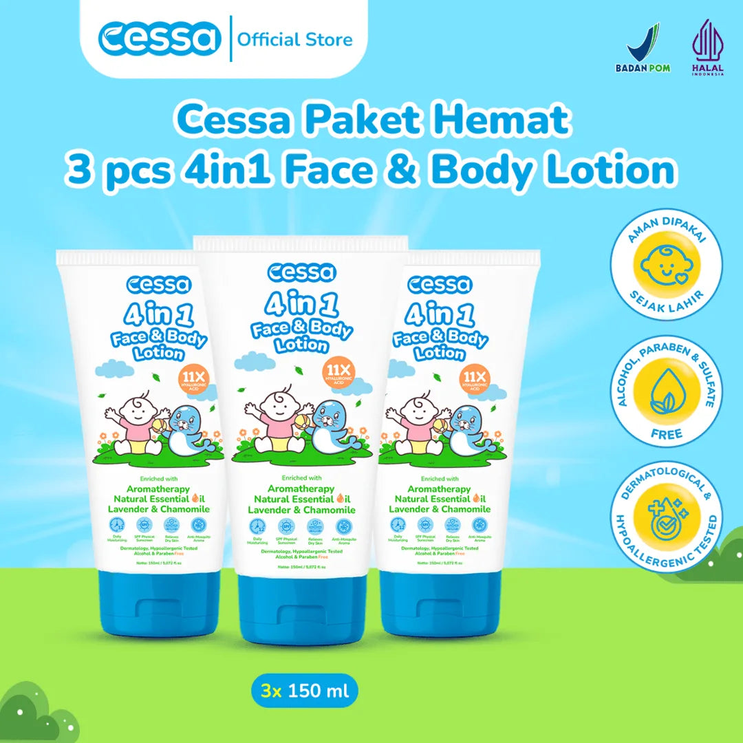 Cessa Paket Hemat 3 pcs 4in1 Face &  Body Lotion - Melembabkan &  Menyehatkan Kulit Sih Kecil