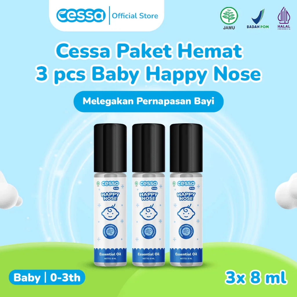 Cessa Paket 3 Pcs Happy Nose Baby 8 Ml - Natural Essential Oil Melegakan Pernapasan