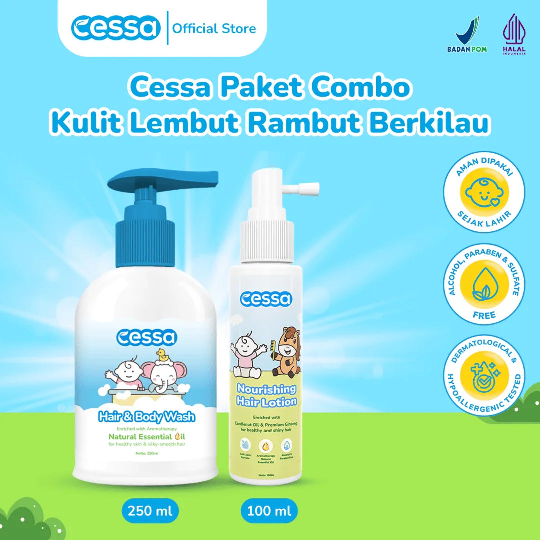 Cessa Paket Combo Kulit Lembut Rambut Berkilau Nourishing Hair Lotion 100ml &  Hair and Body Wash 250ml