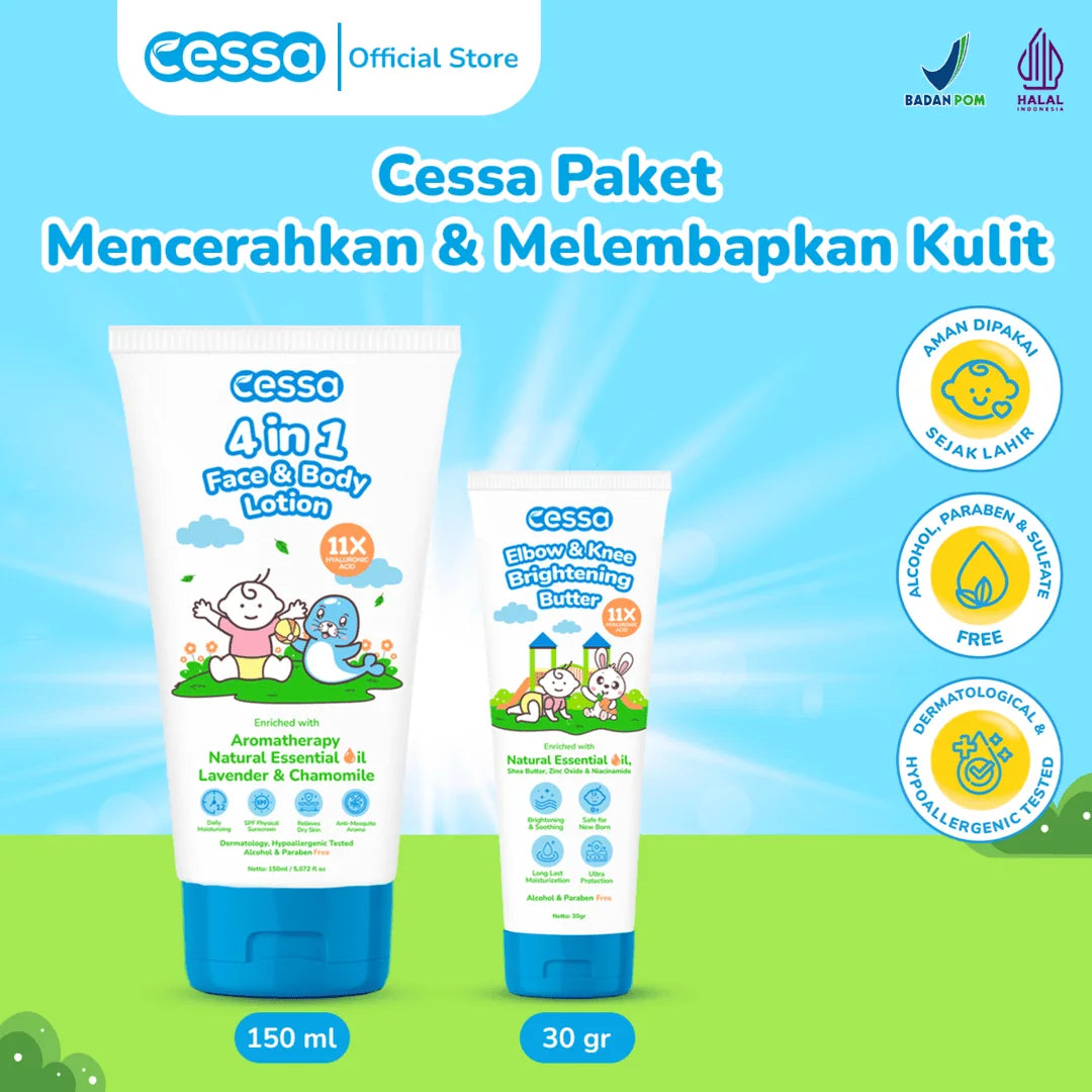 Cessa Paket Mencerahkan &  Melembapkan Kulit Elbow &  Knee Brightening Butter + 4 in 1 Face &  Body Lotion