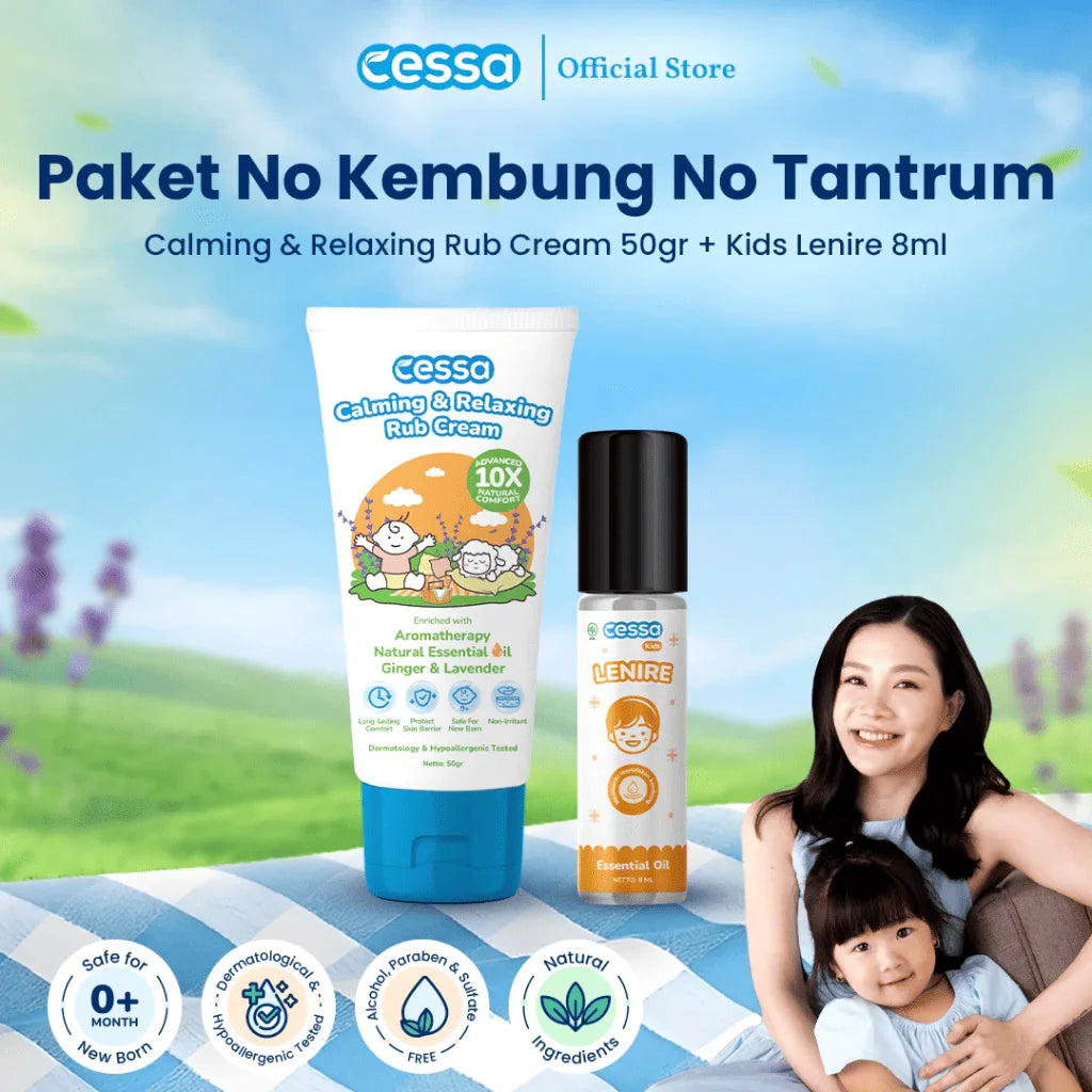 Cessa Paket No Kembung No Tantrum - Calming & Relaxing Rub Cream 50 Gr & Kids Lenire Essential Oil 8 Ml