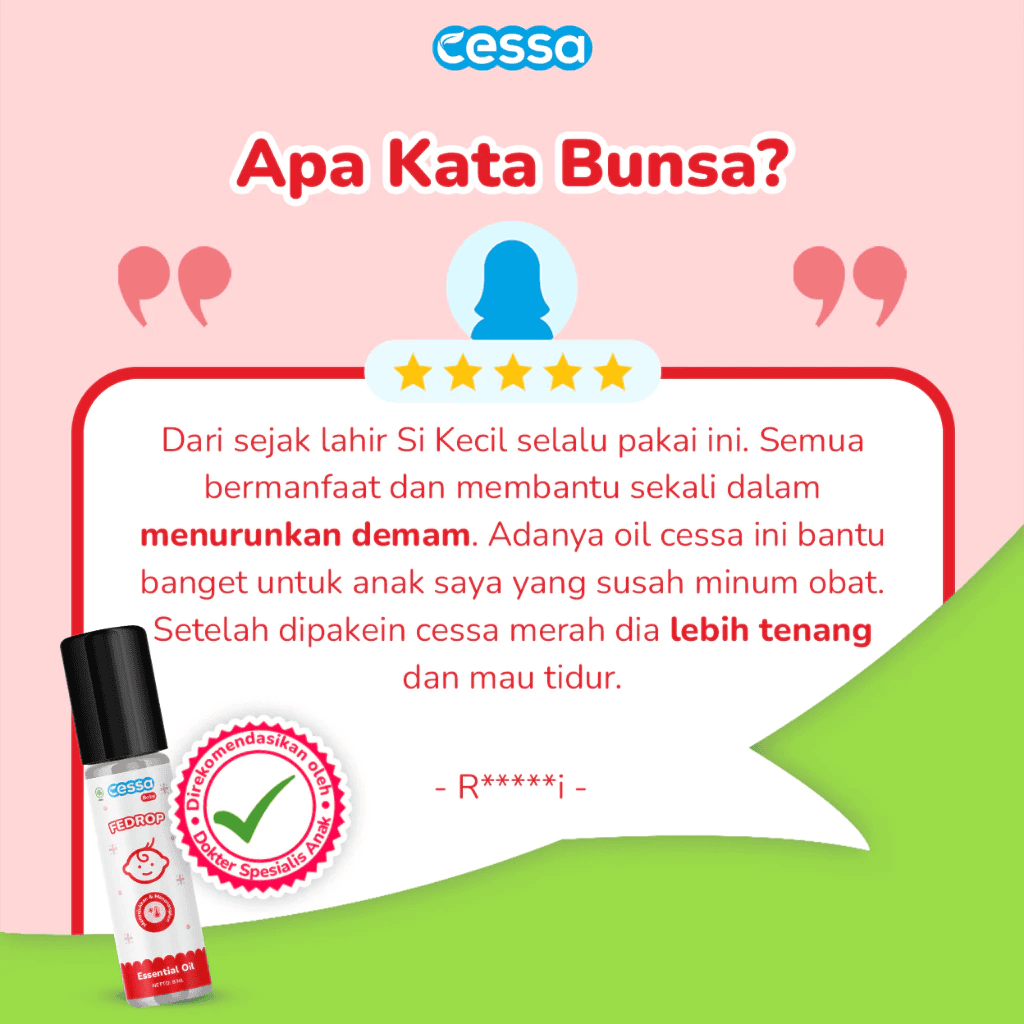 Cessa Baby Fedrop - Minyak Telon Penurun Panas dan Demam Bayi Essential Oil Penurun Demam Bayi Cessa Baby Fedrop - Minyak Telon Penurun Panas dan Demam Bayi Essential Oil Penurun Demam Bayi - Gambar 5