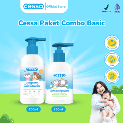Cessa Paket Combo Basic Nourishing Hair Shampoo 200ml & Hair and Body Wash 250ml