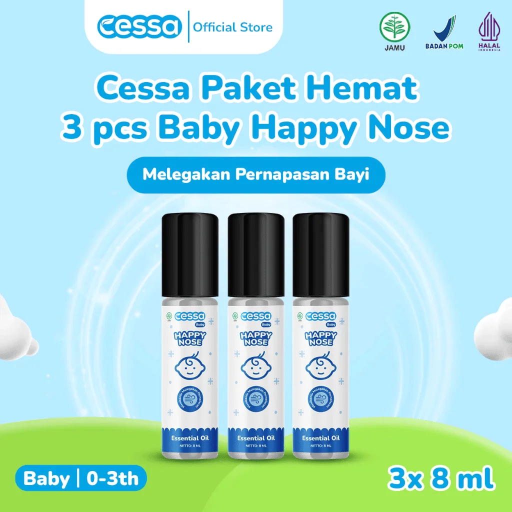 Cessa Paket 3 Pcs Happy Nose Baby 8 Ml - Natural Essential Oil Melegakan Pernapasan Cessa Paket 3 Pcs Happy Nose Baby 8 Ml - Natural Essential Oil Melegakan Pernapasan