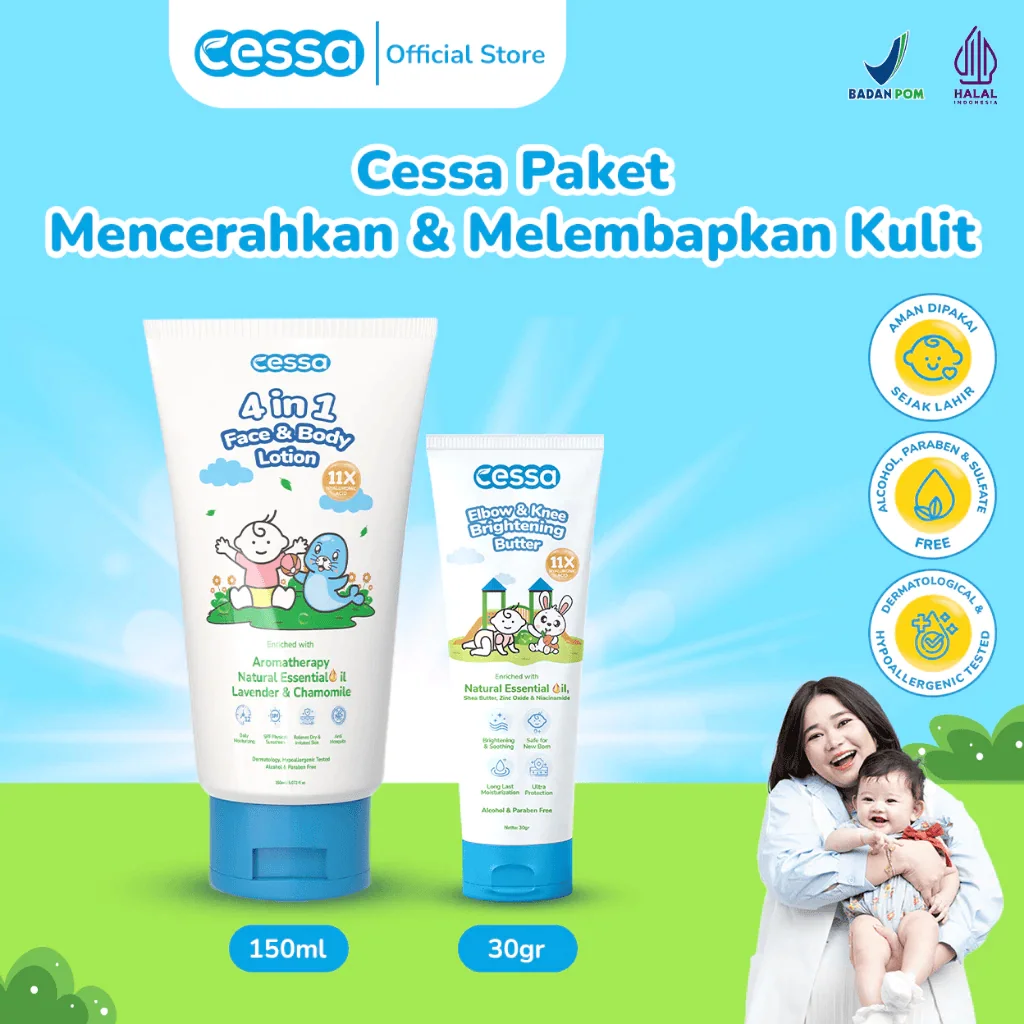 Cessa Paket Mencerahkan & Melembapkan Kulit Elbow & Knee Brightening Butter + 4 in 1 Face & Body Lotion Cessa Paket Mencerahkan & Melembapkan Kulit Elbow & Knee Brightening Butter + 4 in 1 Face & Body Lotion