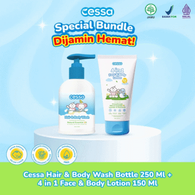 Cessa Paket Combo Kulit Sehat No Iritasi - Hair & Body Wash 250ml & 4 in 1 Face & Body Lotion 150ml