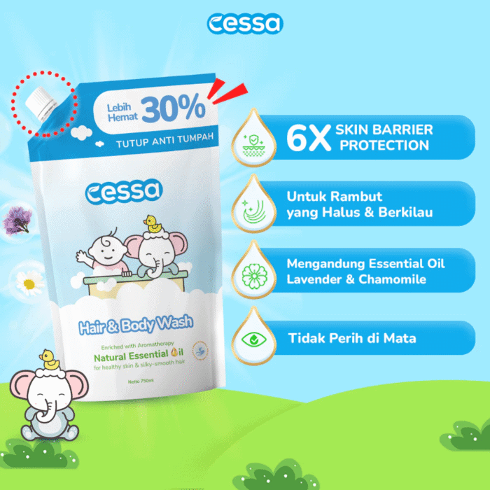 Cessa Paket 4 Pcs Hair & Body Wash Refill Big Size - Healthy Skin & Silky Smooth Hair 750 Ml - Gambar 2