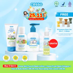 Buy 3 Get 4 - Cessa 4in1 Face & Body Lotion + Cessa Fresh Baby Cologne + Hair & Body Bottle 250 Ml + Nourishing Hair Lotion 100 Ml