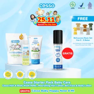 Cessa Starter Pack Baby Care - Cessa Hair & Body Wash Refill , Nourishing Hair Lotion, 4in1 Face & Body Lotion Free Cessa Baby Happy Nose 8 Ml