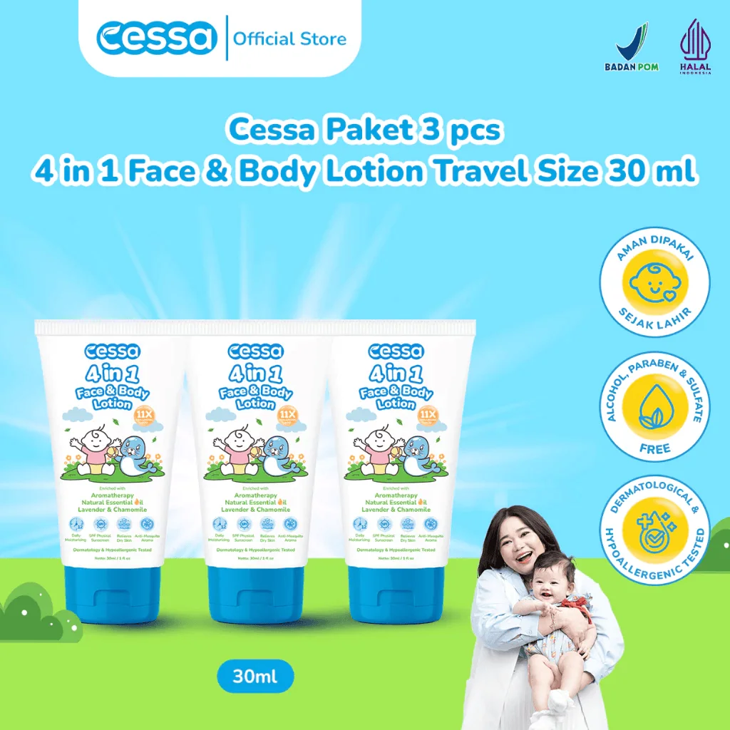 Cessa Paket 3 pcs 4 in 1 Face & Body Lotion Travel Size 30 ml Cessa Paket 3 pcs 4 in 1 Face & Body Lotion Travel Size 30 ml