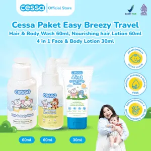 Cessa Paket Easy Breezy Travel - Hair & Body Wash 60ml + Nourishing hair Lotion 60ml + 4 in 1 Face & Body Lotion 30ml